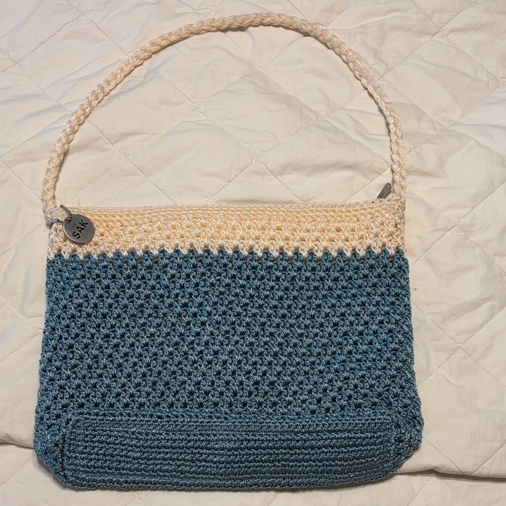 The Sak Blue and Cream Crochet Shoulder Bag
